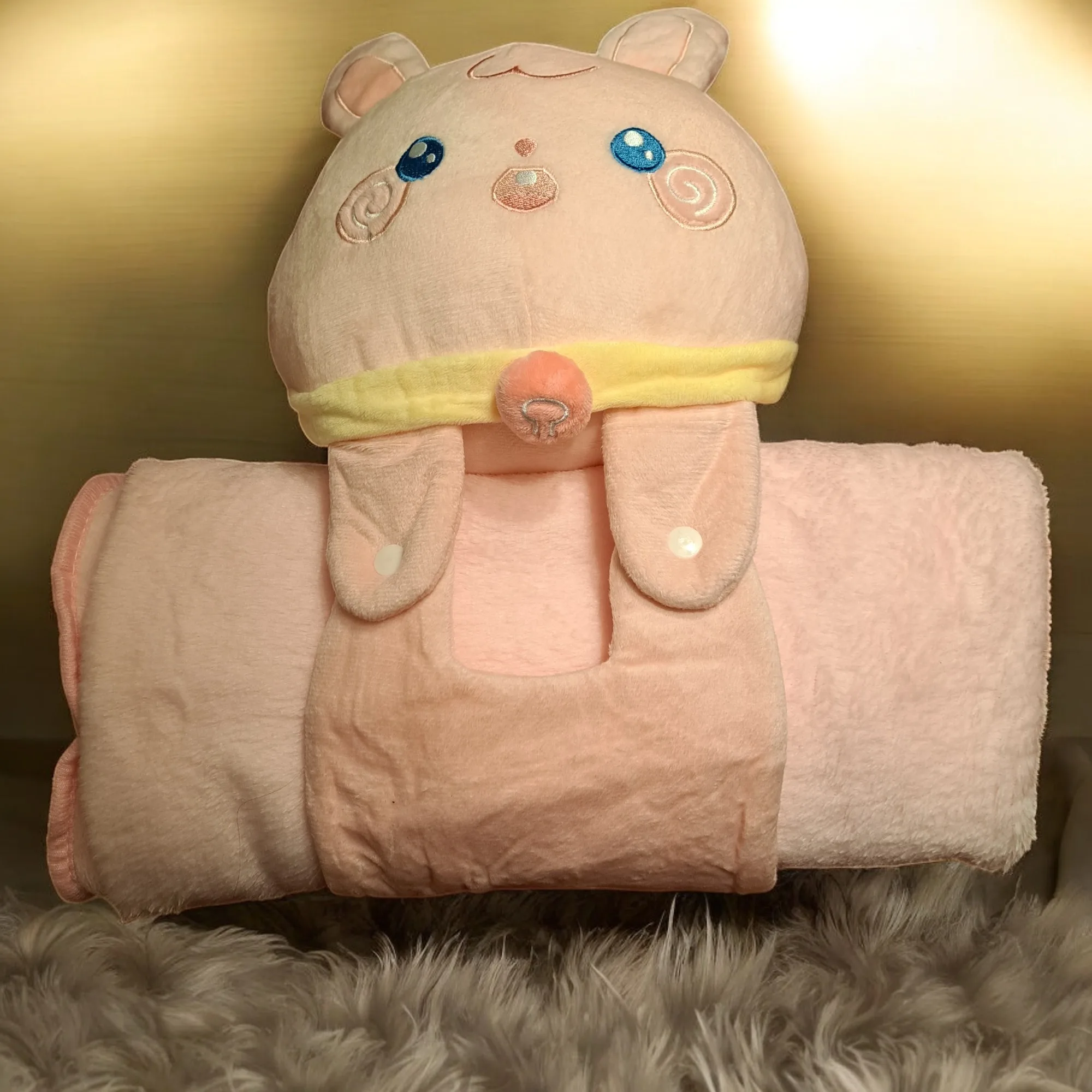 Roze konijn knuffel met deken
